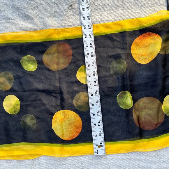 ELLEN TRACY 100% Silk Made in Japan Oranges/Limes Long Scarf 13" wide LOVELY VGU - Picture 6 of 6